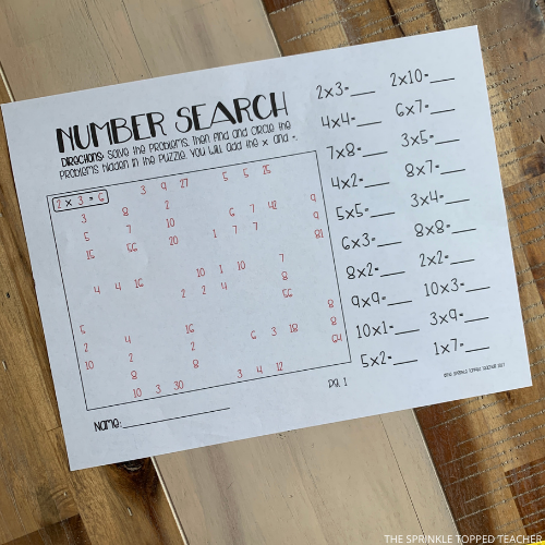 Number Search Puzzle for Fun Multiplication and Division Practice!