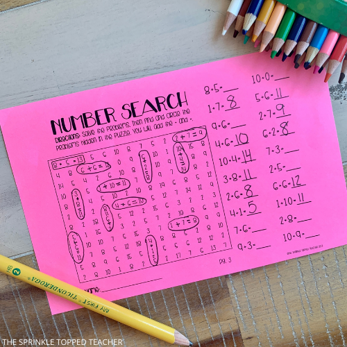 Number Search as a Math Facts Worksheets to practice subtraction in second grade.