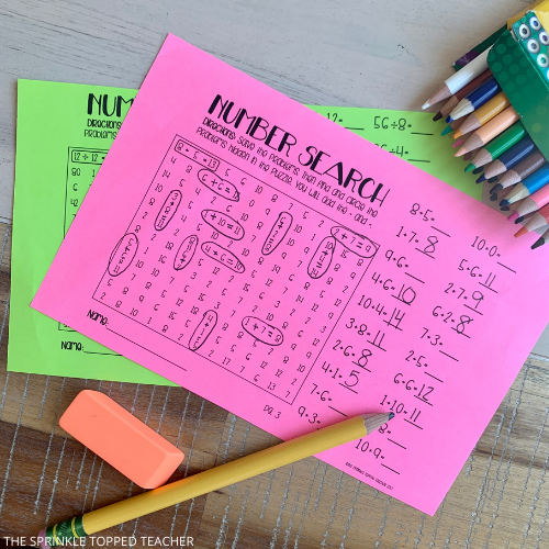 Number Search as a Math Facts Worksheets to practice subtraction in second grade.