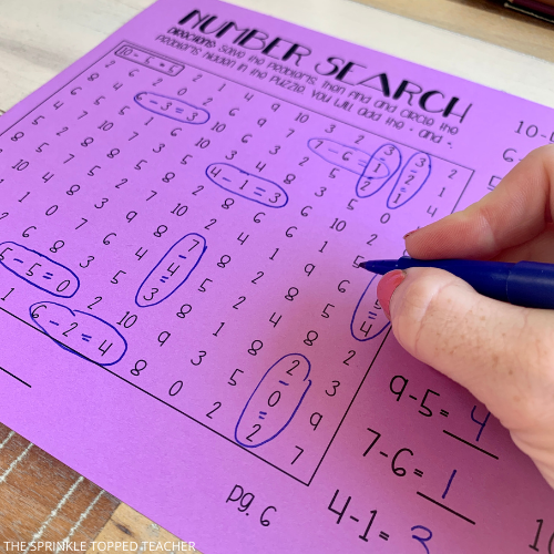 Number Search as a Math Facts Worksheets to practice subtraction in second grade.