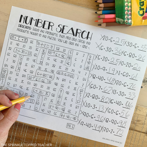 Number Search as a Math Facts Worksheets to practice subtraction in second grade.