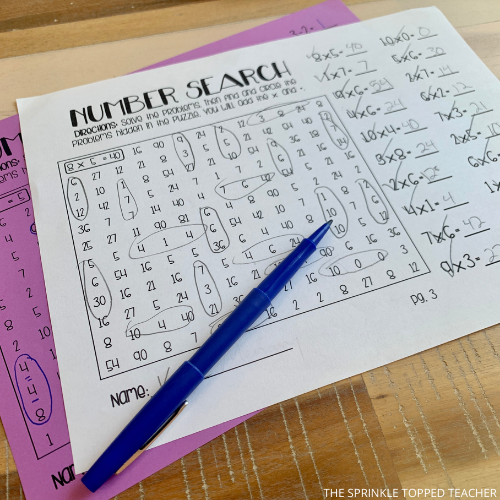 Number Search as a Math Facts Worksheets to practice multiplication in second grade.