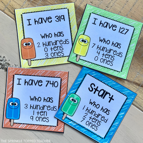 Use these place value activities to help students with their math skills. Here students are practicing hundreds, tens and ones.