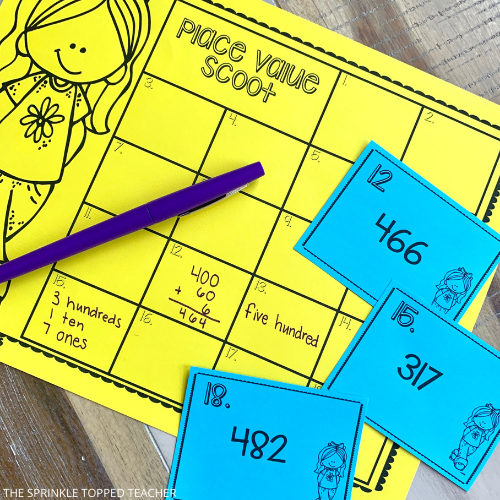 Use these place value activities to help students with their math skills. Here students are practicing hundreds, tens and ones.