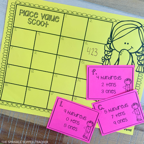 Use these place value activities to help students with their math skills. Here students are practicing hundreds, tens and ones.