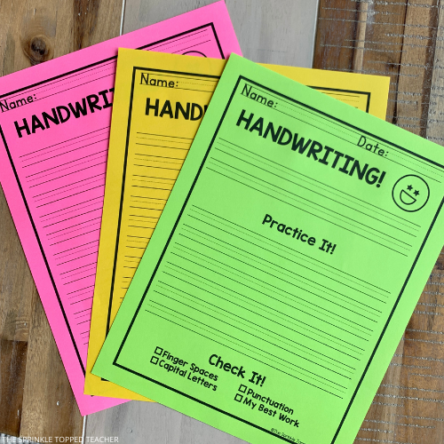 Blank Handwriting Pages to improve student writing printed on colorful paper.