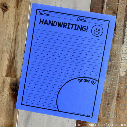 Blank Handwriting Pages to improve student writing printed on colorful paper. Check It space at the bottom for self-checking.