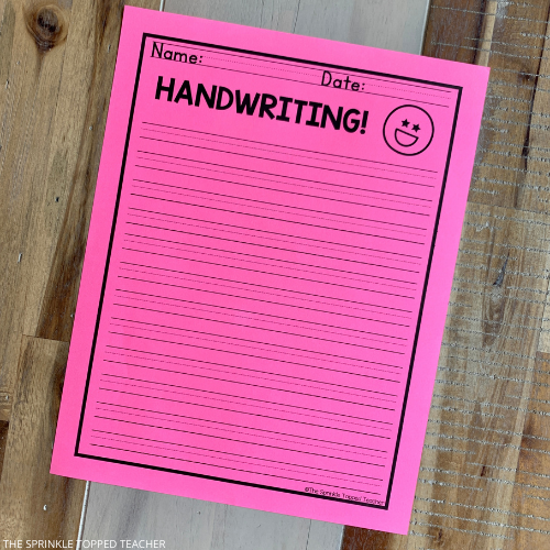 Blank Handwriting Pages to improve student writing printed on colorful paper.