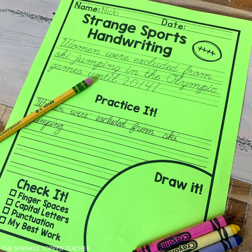 Sports themed handwriting activities for kids.