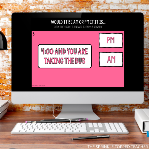 telling time, daily math warm ups for second grade students on Google Slides