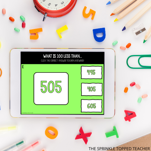 practicing daily math warm-ups for second grade on Google Slides.