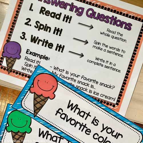 Restate the Question anchor chart and question task cards.