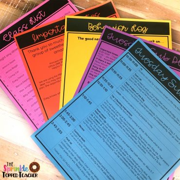 Sub plans template on bright colored paper